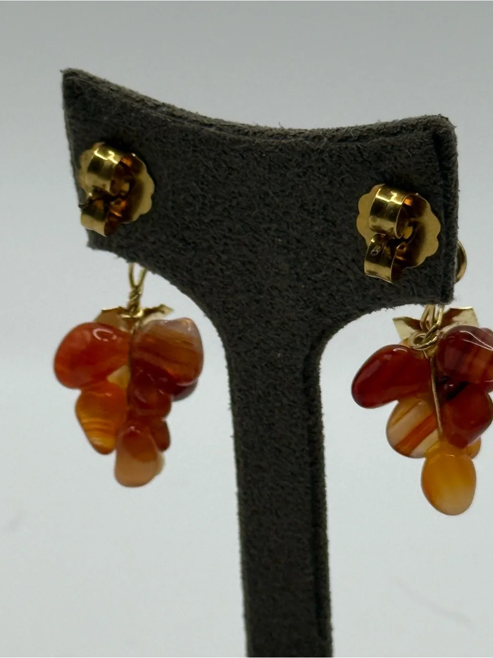 Gold-Tone Red Orange carnelian Cluster Drop Earrings